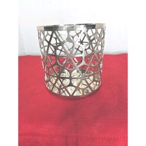 Yankee Candle Silver Chrome Metal 3 Wick Candle Holder Lattice Design Sleeve